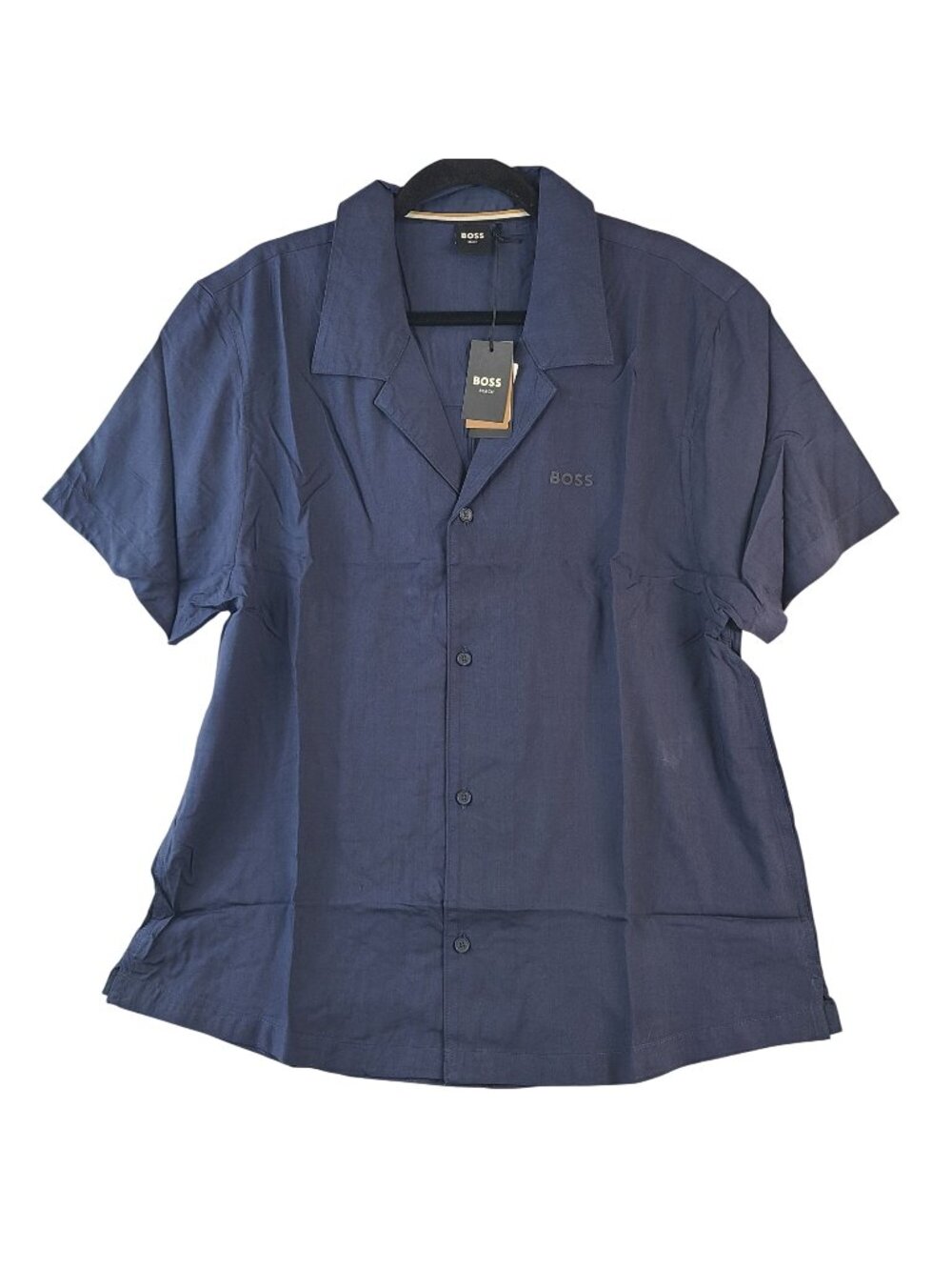 NEW Boss Men's Solid Beach Shirt Navy Sz XL 100% Viscose Short Sleeve Button-Up